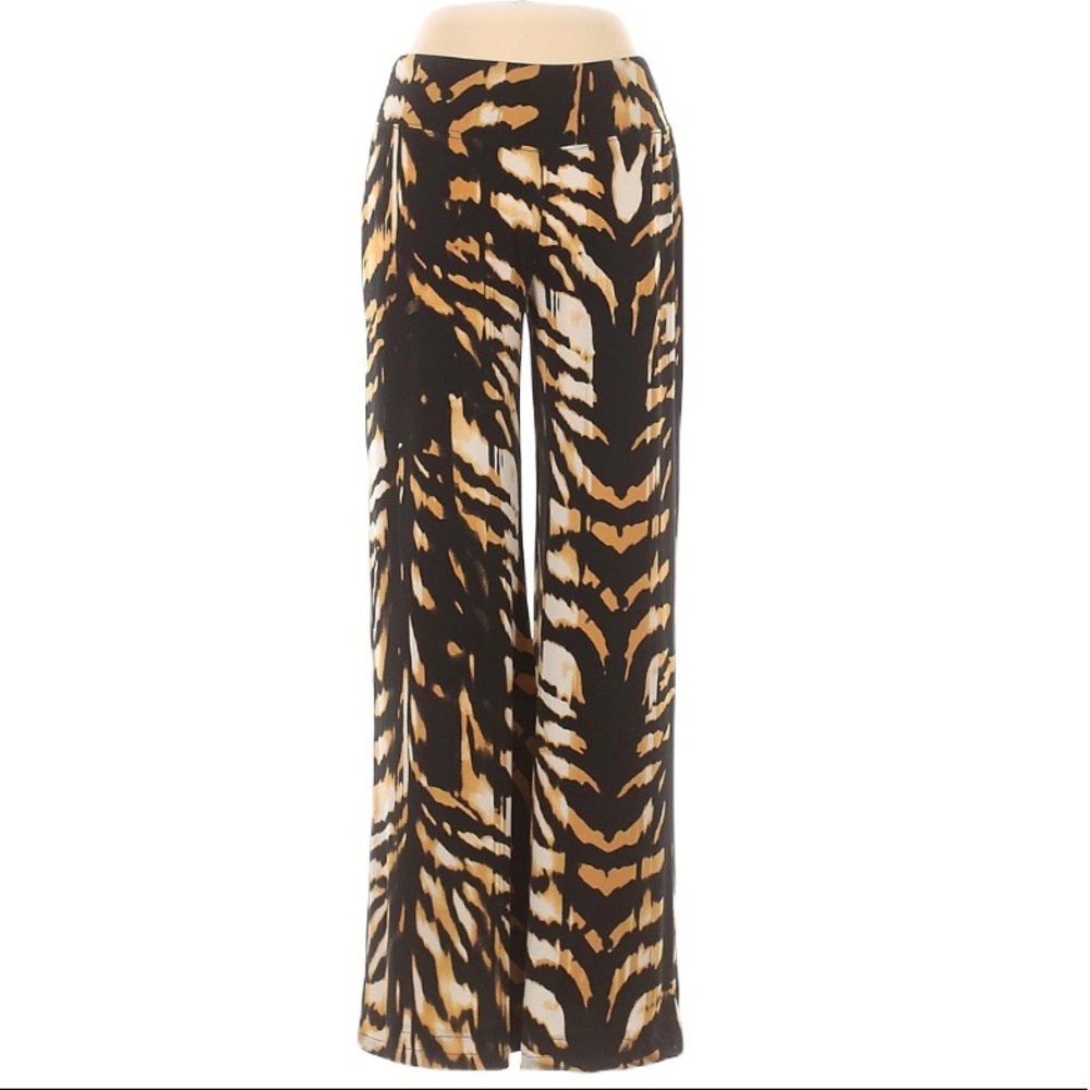 Boston Proper Wide-Leg Animal Print Pants in Black, Tan & Cream